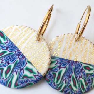 Boucles d'oreilles, pendants, pièce unique, artisan créateur, argile polymère, fimo, art, finesse, passion, délicatesse, ronde