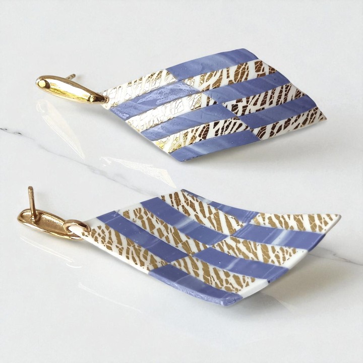 Boucles d'oreilles, pendants, pièce unique, artisan créateur, argile polymère, fimo, art, finesse, passion, délicatesse, losange