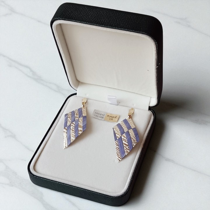 Boucles d'oreilles, pendants, pièce unique, artisan créateur, argile polymère, fimo, art, finesse, passion, délicatesse, losange