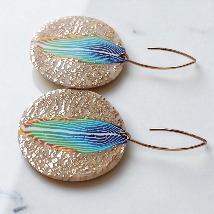 Boucles d'oreilles, pendants, pièce unique, artisan créateur, argile polymère, fimo, art, finesse, passion, délicatesse, ronde