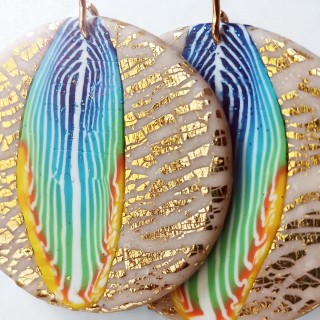 Boucles d'oreilles, pendants, pièce unique, artisan créateur, argile polymère, fimo, art, finesse, passion, délicatesse, ronde