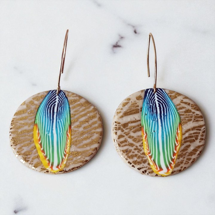 Boucles d'oreilles, pendants, pièce unique, artisan créateur, argile polymère, fimo, art, finesse, passion, délicatesse, ronde