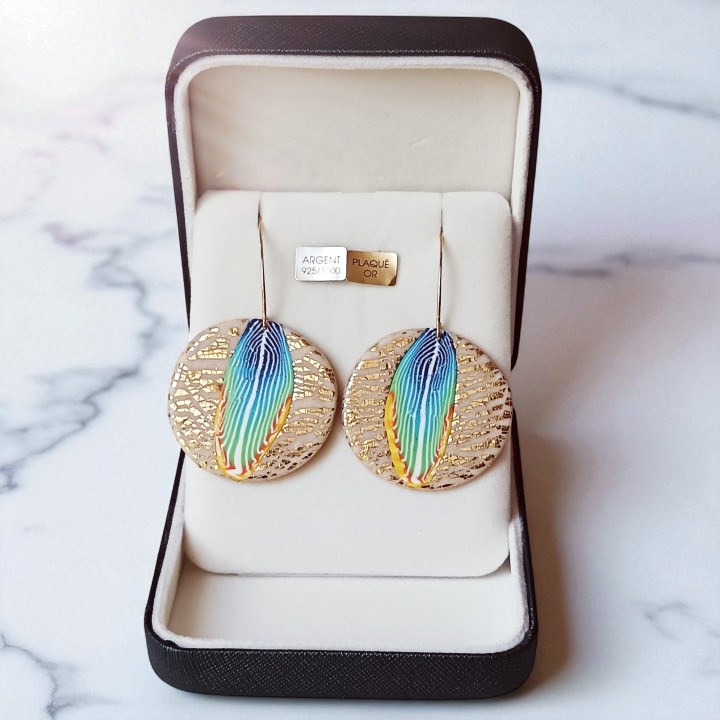 Boucles d'oreilles, pendants, pièce unique, artisan créateur, argile polymère, fimo, art, finesse, passion, délicatesse, ronde