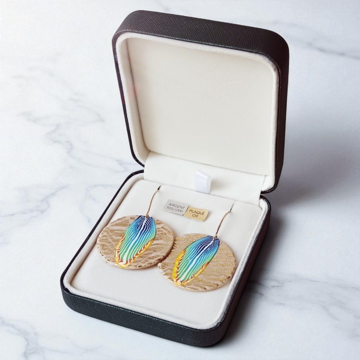 Boucles d'oreilles, pendants, pièce unique, artisan créateur, argile polymère, fimo, art, finesse, passion, délicatesse, ronde