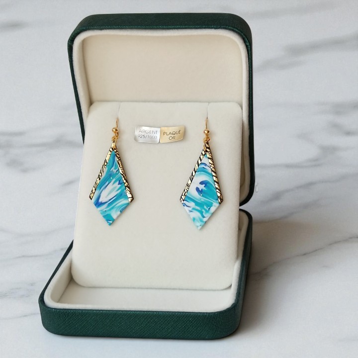 Boucles d'oreilles, pendants, pièce unique, artisan créateur, argile polymère, fimo, art, finesse, passion, délicatesse, marbré