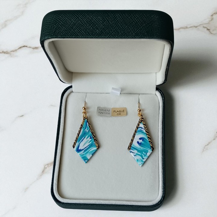 Boucles d'oreilles, pendants, pièce unique, artisan créateur, argile polymère, fimo, art, finesse, passion, délicatesse, marbré