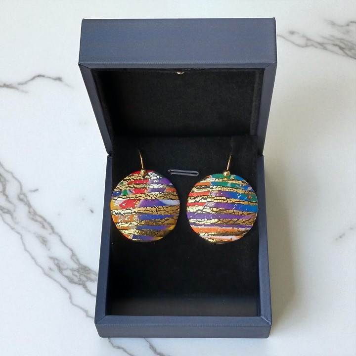 Boucles d'oreilles, pendants, pièce unique, artisan créateur, argile polymère, fimo, art, finesse, passion, délicatesse, ronde