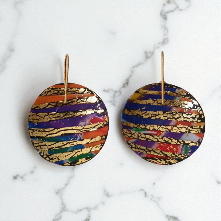 Boucles d'oreilles, pendants, pièce unique, artisan créateur, argile polymère, fimo, art, finesse, passion, délicatesse, ronde