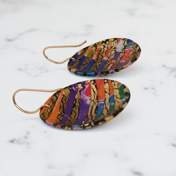Boucles d'oreilles, pendants, pièce unique, artisan créateur, argile polymère, fimo, art, finesse, passion, délicatesse, ronde