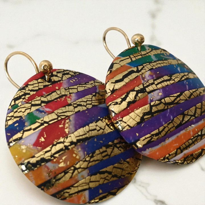 Boucles d'oreilles, pendants, pièce unique, artisan créateur, argile polymère, fimo, art, finesse, passion, délicatesse, ronde