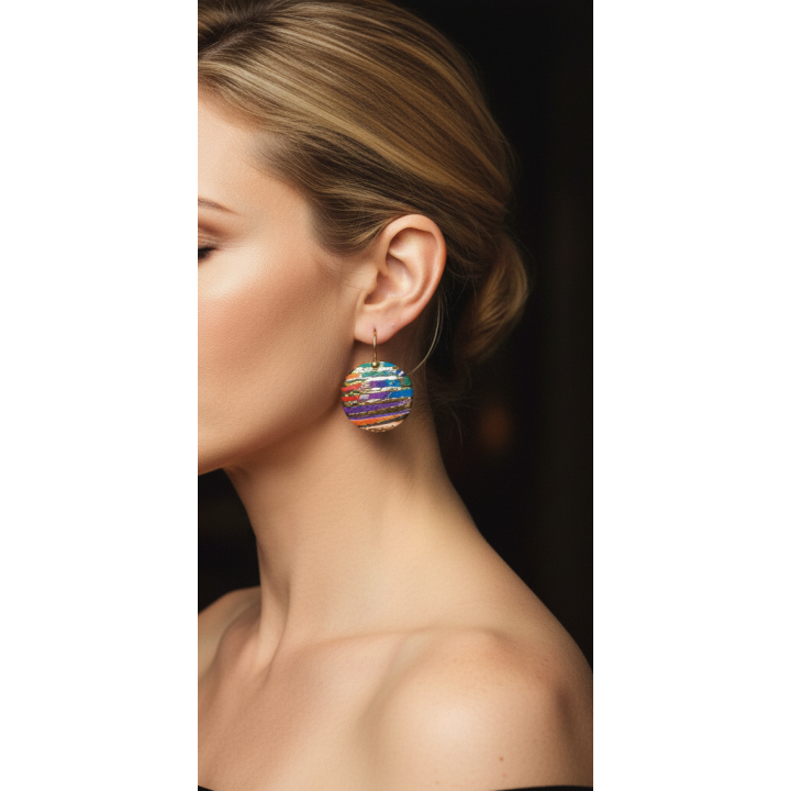 Boucles d'oreilles, pendants, pièce unique, artisan créateur, argile polymère, fimo, art, finesse, passion, délicatesse, ronde