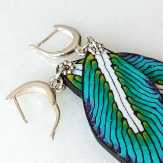 Boucles d'oreilles, pendants, pièce unique, artisan créateur, argile polymère, fimo, art, finesse, passion, délicatesse, plume